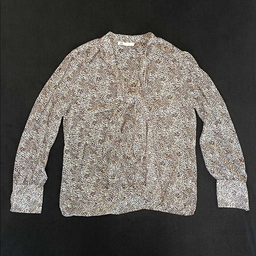 Lightweight Dot Print Blouse in Cream Brown Navy Blue, Medium